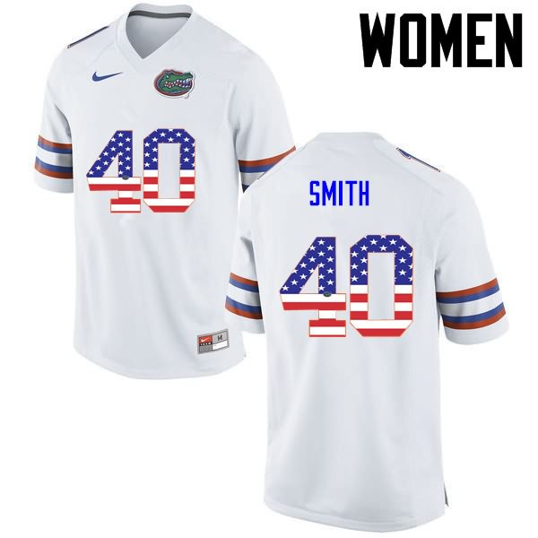 NCAA Florida Gators Nick Smith Women's #40 USA Flag Fashion Nike White Stitched Authentic College Football Jersey VVG6664JQ